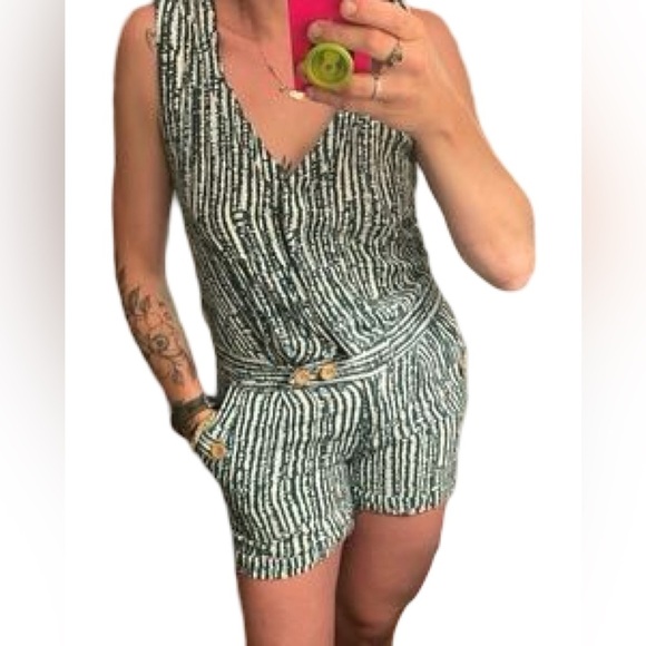 Anthropologie Ett Twa Safari Green Short Romper  Short-all Outfit Sz 4 - Picture 9 of 9